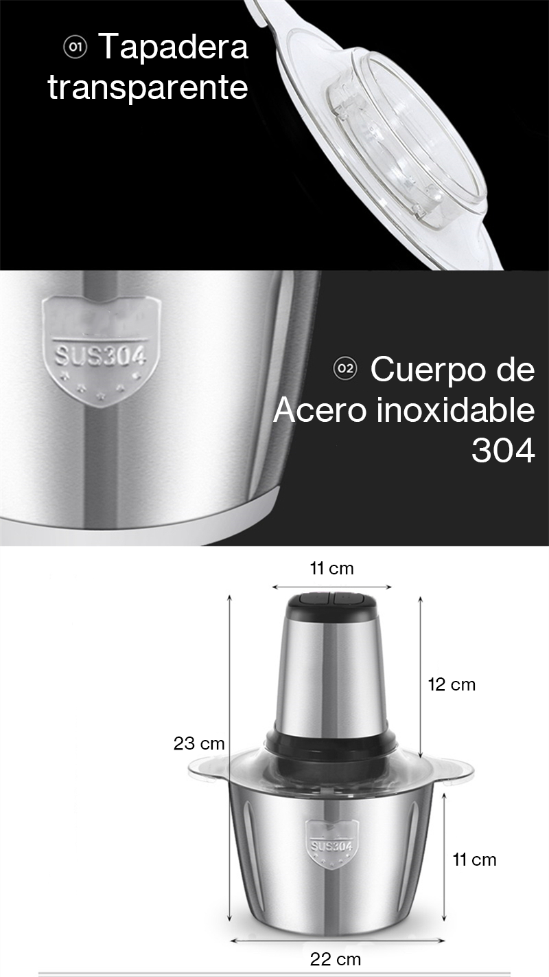 Picadora de Acero Inox 2L TrituraPica Turbo